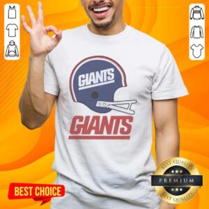 Alt Text: Awesome New York Giants football logo displayed on a stylish big helmet t-shirt for fans and sports enthusiasts.
