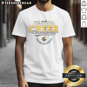 Alt Text: Good Pewamo-Westphalia Pirates 2026 MHSAA Cheer Division 4 Champions T-Shirt design featuring team colors and logo.