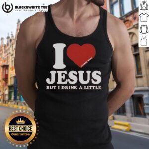 Pretty 'I Love Jesus But I Drink a Little' tank top design featuring stylish typography on a vibrant background.