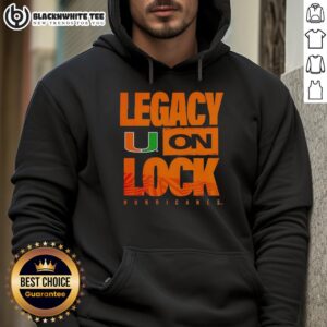 Original Miami Hurricanes NCAA 2026 Legacy On Lock Logo Hoodie featuring vibrant team colors and iconic logo design.