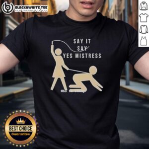 Alt Text: Top Say It Say Yes Mistress Ho Is Ready Stickman T-Shirt design featuring playful stickman graphics and bold text.