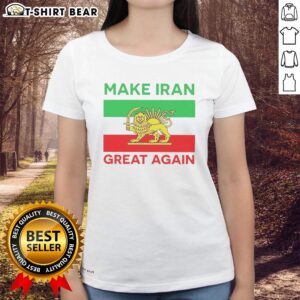 Original Make Iran Great Again 2026 Free Iran Ladies Tee featuring bold text on a stylish women's shirt.
