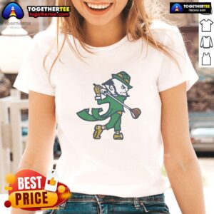 Alt Text: Top Notre Dame Fighting Irish Golf ladies tee with vibrant green color and iconic logo, perfect for fans and golfers.
