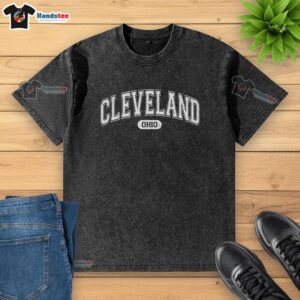 Official Cleveland Ohio area code washed t-shirt in gray with bold print, perfect for local pride and casual wear.