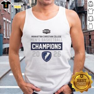 Top Manhattan Christian College Men's Basketball Champions 2026 tank top featuring team logo and vibrant design.