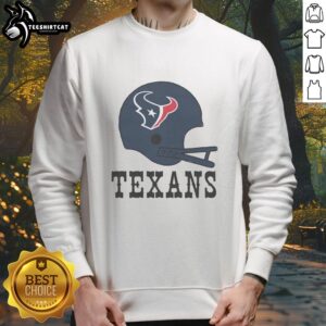 Alt Text: Awesome Houston Texans football logo featured on a big helmet sweatshirt, perfect for fans and game day attire.
