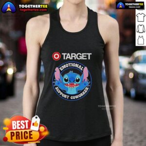Official Happy Stitch Target Emotional Support Coworker Tank Top featuring a fun design for a casual and supportive look.