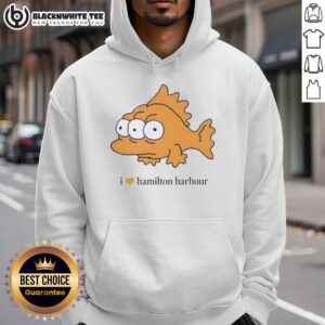 Cozy 'I Love Hamilton Harbour' hoodie displayed against a scenic Hamilton Harbour backdrop, perfect for locals and visitors.