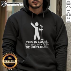 Awesome 'This Is Louis Gives Zero Fucks' hoodie displayed on a mannequin, showcasing its bold design and streetwear style.
