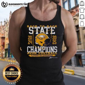 Alt Text: Top Avon Football Back-to-Back State Champs Tank Top showcasing team pride and victory in a stylish design.