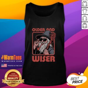 Funny old wise wizard pop art tank top featuring a colorful, whimsical design perfect for casual wear and fantasy lovers.