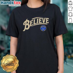 Alt Text: Official Buffalo Sabres NHL Believe Logo Ladies Tee featuring team colors and stylish design for fans.
