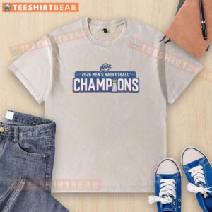 Alt Text: 2026 MAAC Men's Basketball Champions Siena Saints washed t-shirt featuring team logo and championship details.