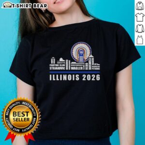 Original Illinois Fighting Illini NCAA Basketball 2026 Ladies Tee featuring player name and skyline design.