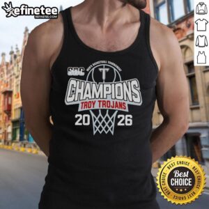 Alt Text: Official Troy Trojans Men's Basketball Tournament Champions 2026 tank top, showcasing team colors and logo.