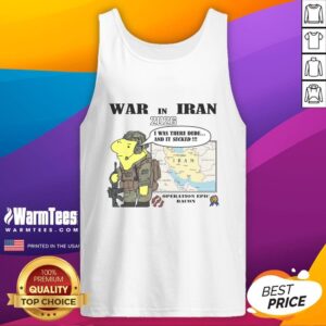 Top War in Iran 2026: Operation Epic Bacon tank top design featuring military graphics and bold text.