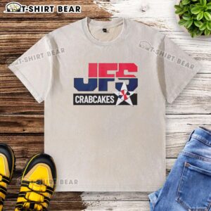 Original Tony J's crab cakes washed t-shirt featuring vibrant design and comfortable fit for seafood lovers.