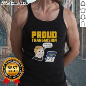 Transmisian tank top with 'I Identify As Correct' design, showcasing pride and self-expression in a vibrant style.