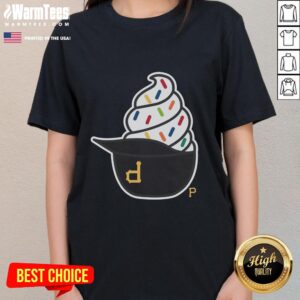 Nice Pittsburgh Pirates ice cream ladies tee featuring vibrant team colors and fun ice cream graphic design.