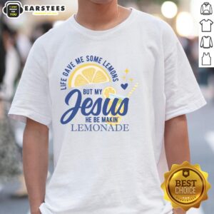 Good Life Gave Me Lemons But My Jesus Makes Lemonade T-Shirt design featuring vibrant lemon graphics and inspirational text.