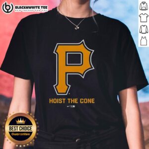 Alt Text: Top Pittsburgh Hoist The Cone Ladies Tee featuring a stylish design for fans of Pittsburgh sports and casual wear.