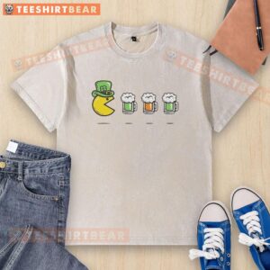 Good St. Patrick's Day Pac-Man washed t-shirt featuring a fun, festive design perfect for celebrating the holiday.