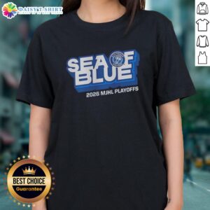 Good Steinbach Pistons Sea of Blue 2026 MJHL Playoff Ladies Tee showcasing team spirit and vibrant blue design.