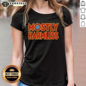 Awesome Mostly Harmless Douglas Adams Hitchhiker's Guide to the Galaxy Series 1992 Ladies Tee showcasing a vibrant design.