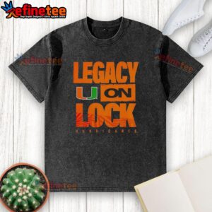 Premium Miami Hurricanes NCAA 2026 Legacy On Lock Logo Washed T-Shirt in vibrant colors for fans.