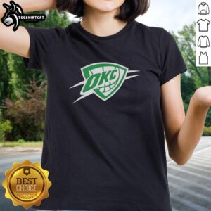 Top Oklahoma City Thunder white logo on a ladies' tee, perfect for St. Patrick's Day celebrations and sports fans.