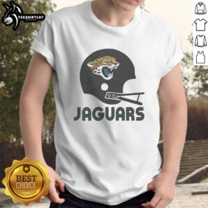 Alt Text: Hot Jacksonville Jaguars football logo featured on a big helmet t-shirt, perfect for fans and game day attire.