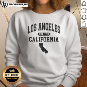 Top Los Angeles California Est 1781 varsity sweatshirt showcasing a vintage design and vibrant colors.
