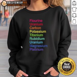 Official Flourine Uranium Carbon Potassium Titanium Rubidium Uranium sweatshirt featuring a unique scientific design.