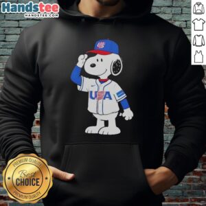 Nice Snoopy USA Baseball Jersey Salute Graphic Hoodie featuring Snoopy in a baseball jersey design.
