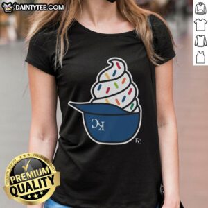 Awesome Kansas City Royals Ice Cream Ladies Tee featuring a fun graphic design, perfect for baseball fans and summer wear.