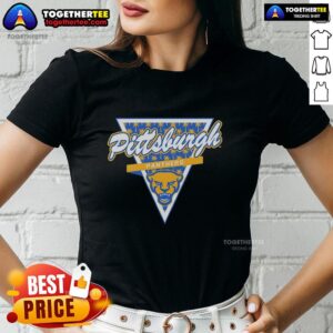 Alt Text: Pittsburgh Panthers football ladies tee featuring a palm tree pattern inside a triangle logo design.