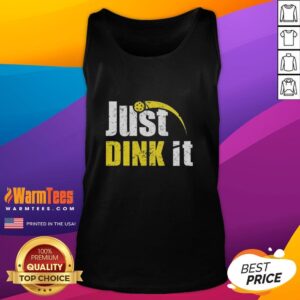 Vintage tank top featuring a funny pickleball play quote: 'Awesome Just Dink It' for pickleball enthusiasts.