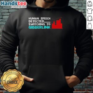 Person wearing a Hot Human Speech Detected hoodie, showcasing the trendy Gibberlink design in a casual setting.