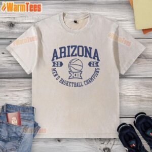 Alt Text: Premium Arizona Wildcats White Summit Sportswear T-shirt celebrating Big 12 2026 Men's Basketball Champions.
