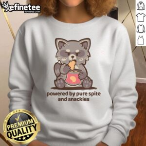 Official Powered By Pure Spite and Snackies Sweatshirt in black, featuring bold white text and a cozy design.