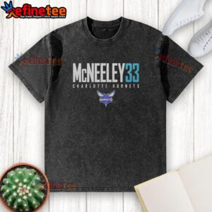 Original Liam McNeeley 33 Charlotte Hornets basketball washed t-shirt, featuring a vintage design and vibrant team colors.