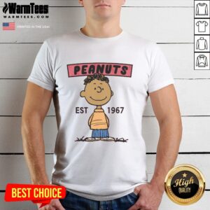 Alt Text: Cute Peanuts Franklin Est 1967 T-Shirt featuring vibrant graphics of Franklin from the Peanuts comic strip.