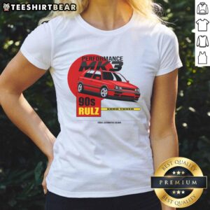 Alt Text: Official Performance Mk3 90s Rulz Ladies Tee featuring retro design and vibrant colors for stylish 90s fashion enthusiasts.