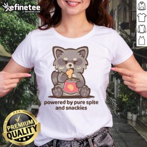 Official Powered By Pure Spite and Snackies Ladies Tee showcasing a stylish graphic design perfect for casual wear.