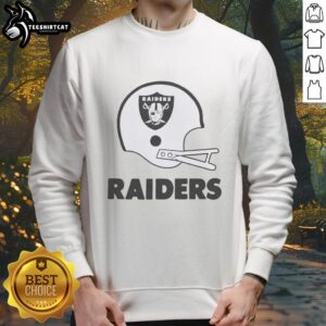 Hot Las Vegas Raiders football logo displayed on a big helmet sweatshirt for fans and sports enthusiasts.