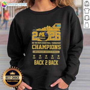 2026 Big Ten Men's Basketball Tournament Champions Michigan Wolverines Skyline Sweatshirt, celebrating back-to-back wins.