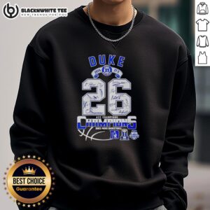 Alt Text: Awesome Duke Men's Basketball 2026 ACC Champions sweatshirt featuring bold graphics and team colors.