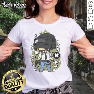 Charming chibi-style battle royale survivor ladies tee featuring colorful graphics and playful design for gaming fans.