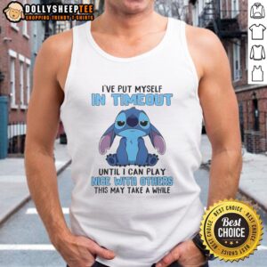 Cute Stitch I've Put Myself in Timeout tank top featuring vibrant colors and a playful design perfect for Disney fans.