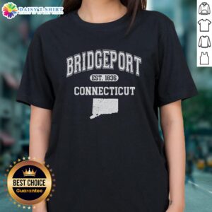 Good Bridgeport Connecticut Est. 1836 Varsity Ladies Tee showcasing a stylish design for casual wear in Connecticut.